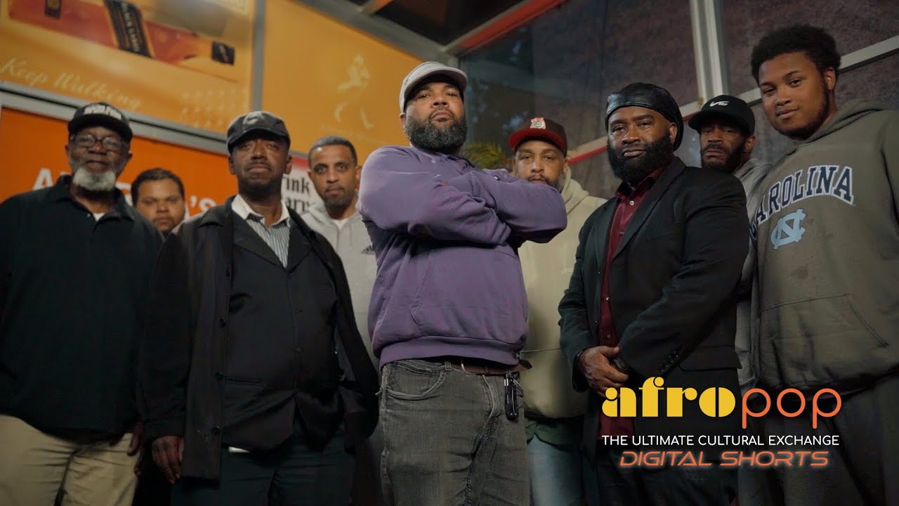 Official Black Public Media thumbnail for Men of Courage, showing a group of men and the AfroPoP Digital Shorts branding.